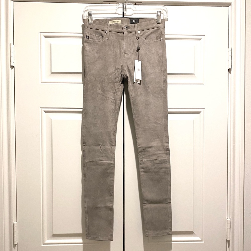 The most luxurious light weight stretch suede taupe skinny jean/pant